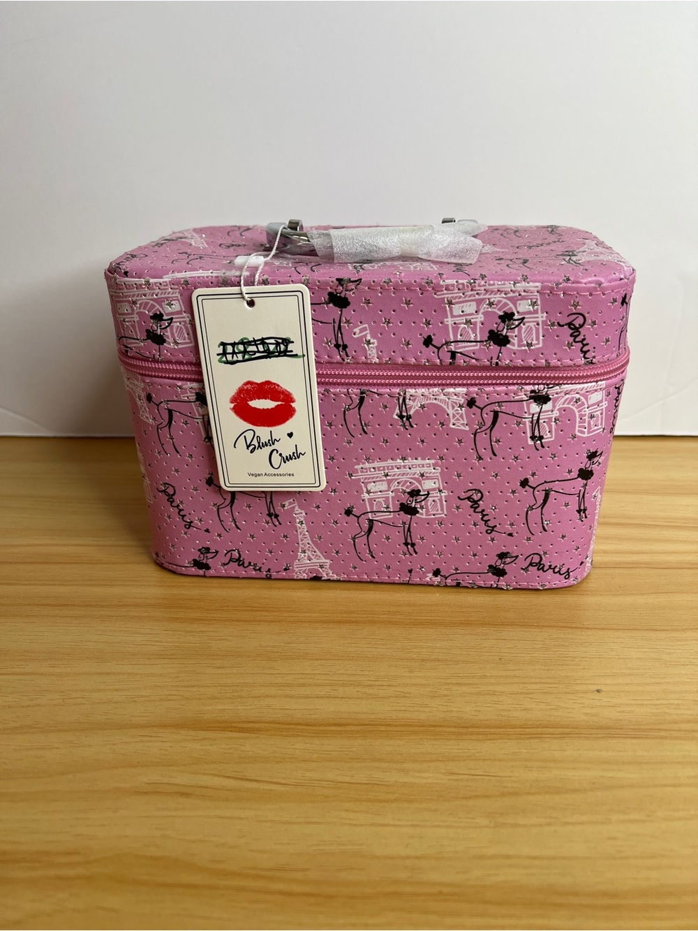 Pink Paris-Print Travel Cosmetic Case